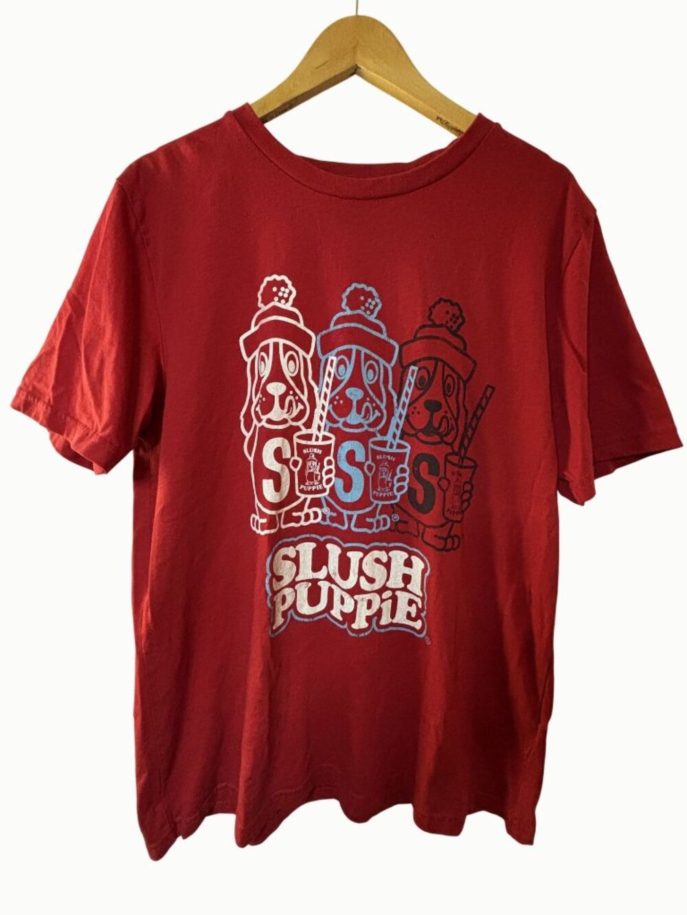 Slush Puppie T Shirt Men's Large Red Retro 3 Dogs Graphic Tee 2025